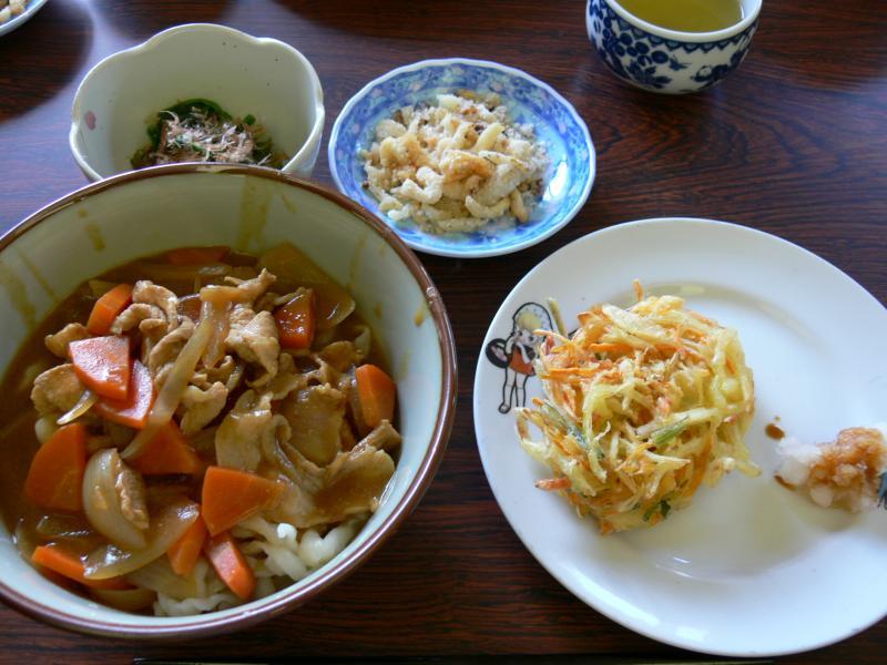 カレーうどんかき揚げなど料理の写真